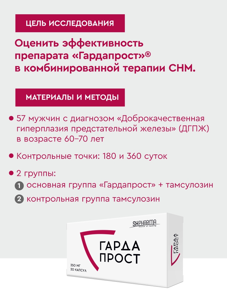 НОВАЯ эффективная комбинация терапии ДГПЖ: ГАРДАПРОСТ +  Alfa-1-адреноблокатор. Результаты исследования